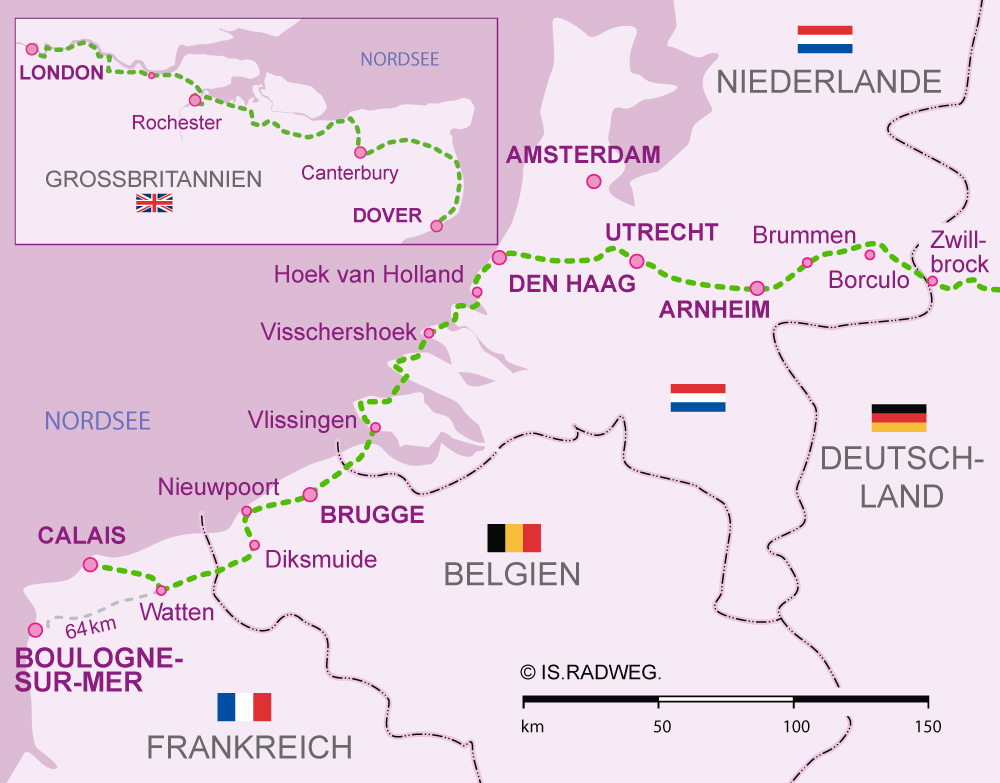 Europaradweg R1 Euroroute - Etappenkalkulator Frankreich–Belgien