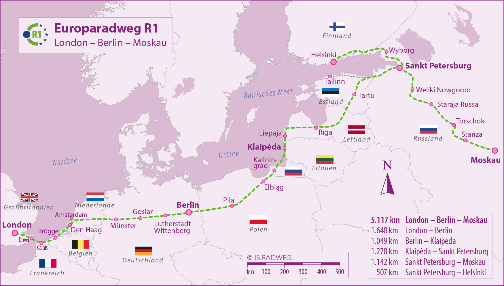 Europaradweg R1 Euroroute - der Originalweg, Länderinformationen